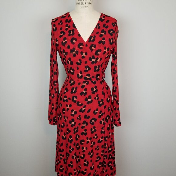 CAbi Sexy 5771 Siren Red Leopard Nylon Net Midi Wrap Dress * Ladies Size XS NEW - Picture 3 of 11